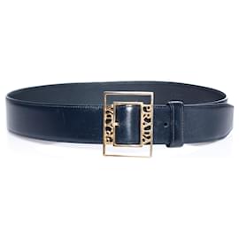 Prada-Prada, ceinture en cuir bleu foncé vintage.-Bleu