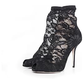 Dolce & Gabbana-DOLCE & GABBANA, Botines tipo calcetín con encaje elástico.-Negro