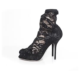Dolce & Gabbana-DOLCE & GABBANA, Stretch lace sock ankle boots.-Black