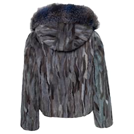 Philipp Plein-Philipp Plein, Hooded fur zip jacket-Blue,Grey
