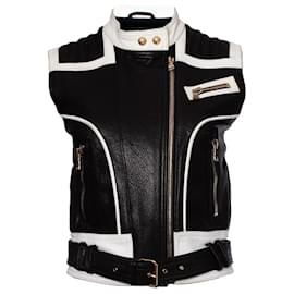 Balmain-Balmain, Sleeveless biker jacket-Black,White