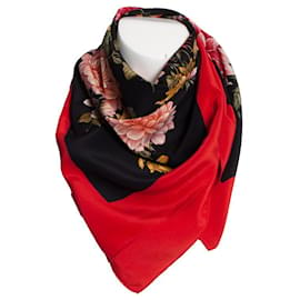 Gucci-gucci, Foulard imprimé fleuri avec bordure rouge-Multicolore