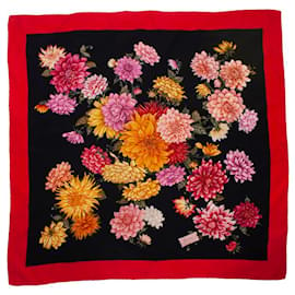 Gucci-gucci, Foulard imprimé fleuri avec bordure rouge-Multicolore