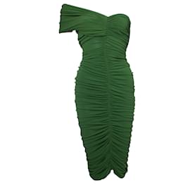 Lanvin-LANVIN, Grünes drapiertes Kleid mit einer Schulter-Grün