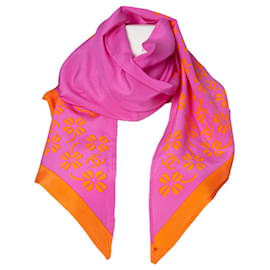 Chanel-Chanel, Silk cc scarf with clover print-Pink,Orange