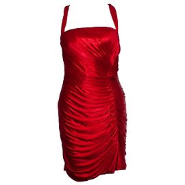 Roberto Cavalli, robe bustier froissée et drapée Rouge