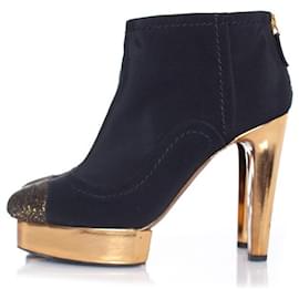 Chanel-Chanel, Black ankle platform boots with gold heel-Black