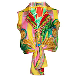 Gianni Versace-Gianni Versace Couture, camicia con cravatta a nodo-Multicolore