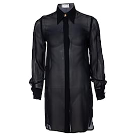 Gianni Versace-Gianni Versace, Blusa de seda preta com botões de medusa-Preto