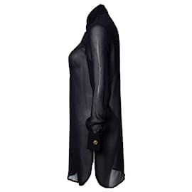 Gianni Versace-Gianni Versace, Black silk blouse with medusa buttons-Black