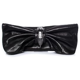 Autre Marque Maison Du Posh, black leather butterfly clutch Black