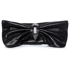 Autre Marque-Maison Du Posh, black leather butterfly clutch-Black