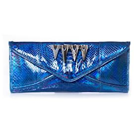 Autre Marque-Maison Du Posh, Blue metallic coated python clutch-Blue