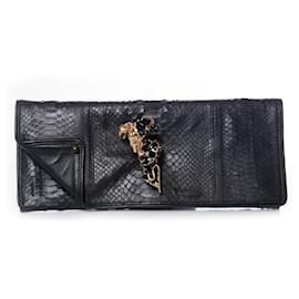 Autre Marque Maison Du Posh, pochette en python enduit de caoutchouc noir Noir
