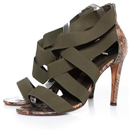 Sergio Rossi-sergio rossi, Python sandals with elastic straps.-Green