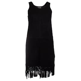 Maje-Maje, black suede dress with fringes.-Black