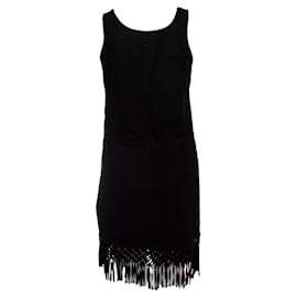 Maje-Maje, black suede dress with fringes.-Black