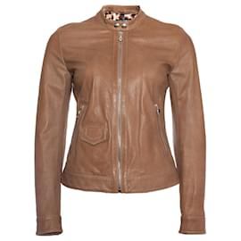 Dolce & Gabbana-DOLCE & GABBANA, Taupe leather biker jacket-Brown