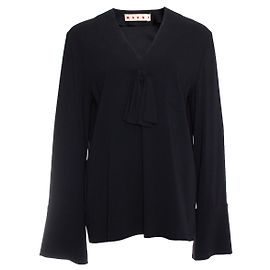 Marni, Black blouse with bow and flutter sleeves. Black