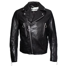 Off White-Off-White, Leather biker jacket-Black