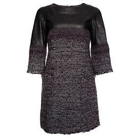 Chanel, Tweedkleid mit Leder Schwarz