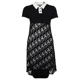 Chanel-Chanel, open woven wool dress with white collar-Black