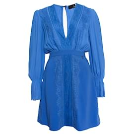 Elisabetta Franchi-Elisabetta Franchi, Vestido azul con detalles de encaje.-Azul