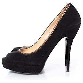Gucci-Gucci, zapatos de tacón con plataforma peep-toe de gamuza negra-Negro