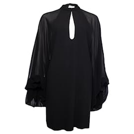 Saint Laurent-SAN LORENZO, Vestido negro con mangas abullonadas-Negro