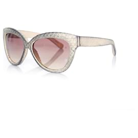 Autre Marque-Linda Farrow Luxe, Katzenaugen-Sonnenbrille aus Schlangenleder in Creme-Weiß,Andere