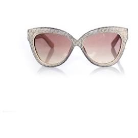 Autre Marque-Linda Farrow Lujo, Gafas de sol color crema con forma de ojo de gato y piel de serpiente-Blanco,Otro