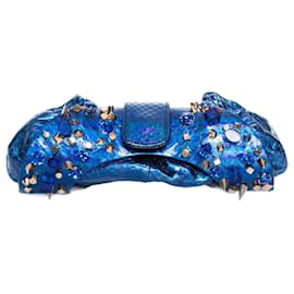 Autre Marque-Maison Du Posh, Pochette peau de serpent en cuir bleu-Bleu