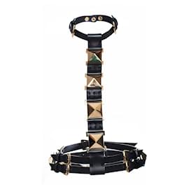 Giuseppe Zanotti-Giuseppe Zanotti, Black adjustable leather body belt with gold hardware in size S.-Black,Golden