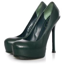 Yves Saint Laurent-YVES SAINT LAURENT, Sapatos de plataforma Tribtoo de couro verde.-Verde
