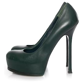 Yves Saint Laurent-YVES SAINT LAURENT, Sapatos de plataforma Tribtoo de couro verde.-Verde