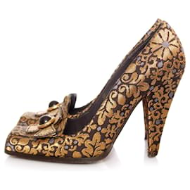 Yves Saint Laurent-YVES SAINT LAURENT, Casablanca brocade heels.-Golden