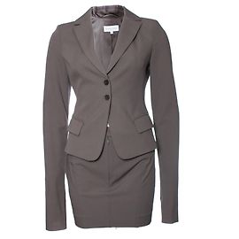 Patrizia Pepe, grau/Brauner Anzug in Größe IT42/S (Blazer) und es40/XS (Rock). Grau
