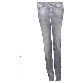 Dsquared2, Jeans cinza com marcas de tinta, pequenos rasgos e zíperes em tamanho IT40/XS. Cinza