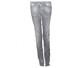 Dsquared2-Dsquared2, Jeans cinza com marcas de tinta, pequenos rasgos e zíperes em tamanho IT40/XS.-Cinza