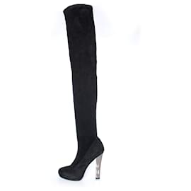 Roberto Cavalli-Roberto Cavalli, Black suede thigh-high boots with mirrored heels in size 40.5.-Other