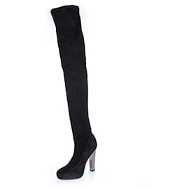 Roberto Cavalli-Roberto Cavalli, Black suede thigh-high boots with mirrored heels in size 40.5.-Other