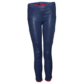 Isabel Marant-Isabel Marant, Legging de piel azul con detalles rojos..-Azul