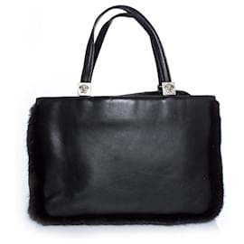 Gianni Versace-Gianni Versace, Bolsa vintage de couro preto com pele-Preto