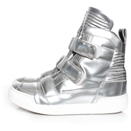 Balmain-Balmaın, Metallische High-Top-Sneaker.-Silber