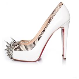 Christian Louboutin-Christian Louboutin, Salón con pinchos plataforma blanca-Blanco