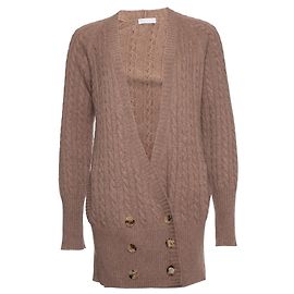Brunello Cucinelli, Strickjacke aus Kaschmir mit Zopfmuster in Kamel. Braun