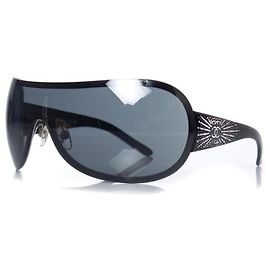 Chanel, shield sunglasses with rhinestones Black