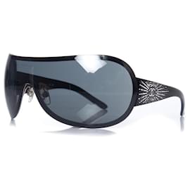 Chanel-Chanel, shield sunglasses with rhinestones-Black