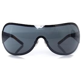 Chanel-Chanel, shield sunglasses with rhinestones-Black