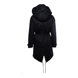 Woolrich-WOOLRICH, black hooded fur parka-Black